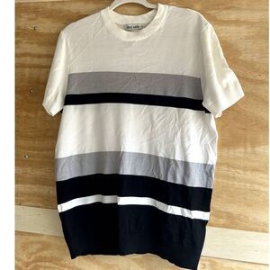 Grace Karin Knit Shirt Round Collar Mens Size Medium Black White Gray